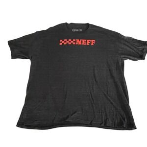 Neff Mens XXL Charcoal Gray Graphic Logo T-Shirt Orange Checkered Streetwear Tee